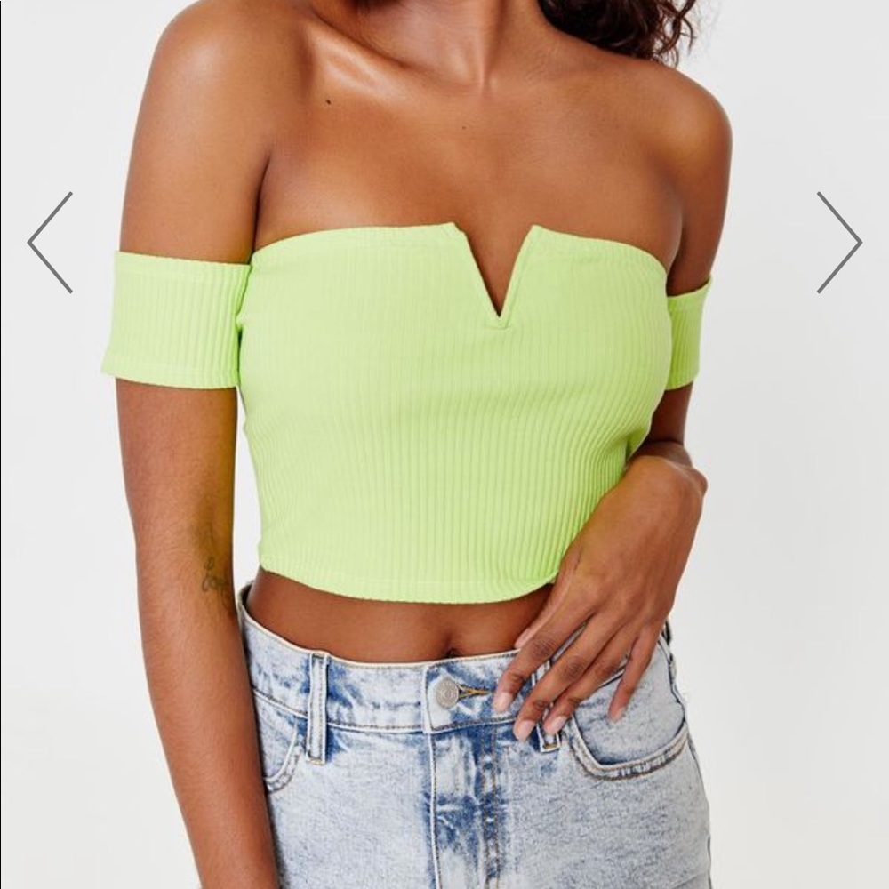 Neon Crop Ribbed Off Shoulder T-shirt